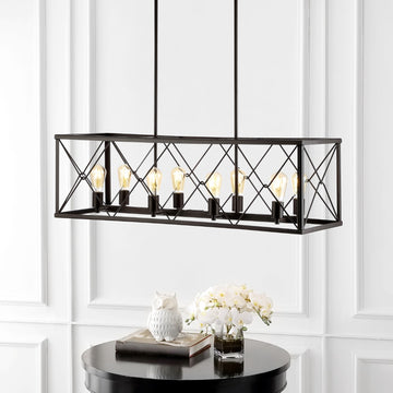 Galax 39" 8-Light Adjustable Iron Farmhouse Industrial LED Dimmable Pendant - JONATHAN Y